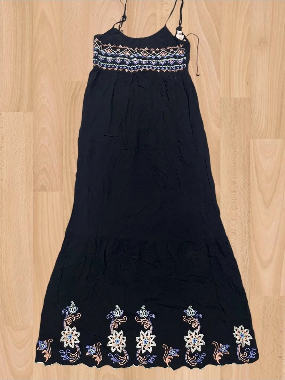 Flying Tomato Black Maxi Dress with Multicolor Embroidery - Picture 1 of 4
